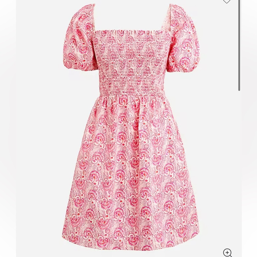 J.Crew Puff-sleeve Smocked Mini Dress in Dandelion Swirl Pink Orange Size XL - Picture 2 of 11